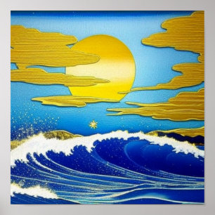 Goldener Mond auf Sea Poster