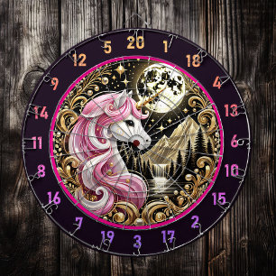 Goldener Mond Highlights Majestic Pink Unicorn Dartscheibe