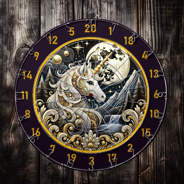 Goldener Mond Highlights Weißes Einhorn Dartscheibe (Von Creator hochgeladen)