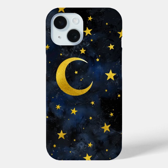 Goldener Mond und Sterne auf dunkelblauem Marmor Case-Mate iPhone Hülle (Rückseite)
