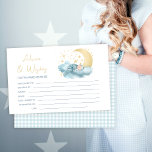 Goldener Mond und Sterne Baby Dusche Wünsche Karte<br><div class="desc">Aquarellblaues goldenes Schlafbaby mit goldenem Mond und Sternen Beratung und Wünsche für die Eltern,  Baby Duschspiele,  Schreibtischkarten.</div>
