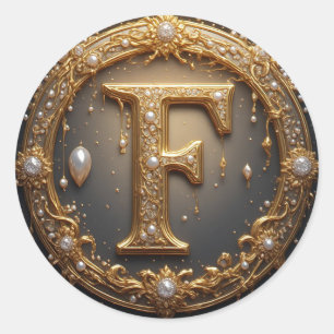 Goldener Monogramm Anfangsbuchstabe F Runder Aufkleber