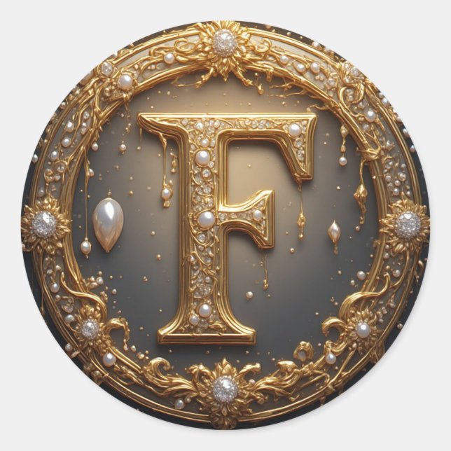 Goldener Monogramm Anfangsbuchstabe F Runder Aufkleber (Vorderseite)