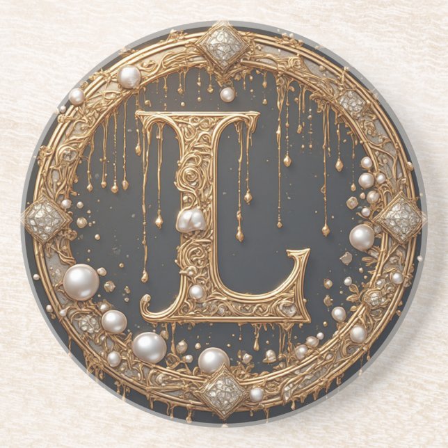 Goldener Monogramm Anfangsbuchstabe L Getränkeuntersetzer (Vorne)