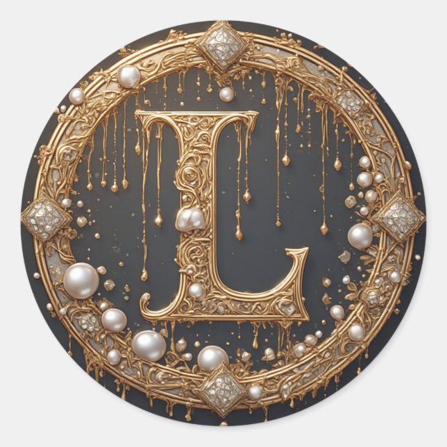 Goldener Monogramm Anfangsbuchstabe L Runder Aufkleber (Vorderseite)