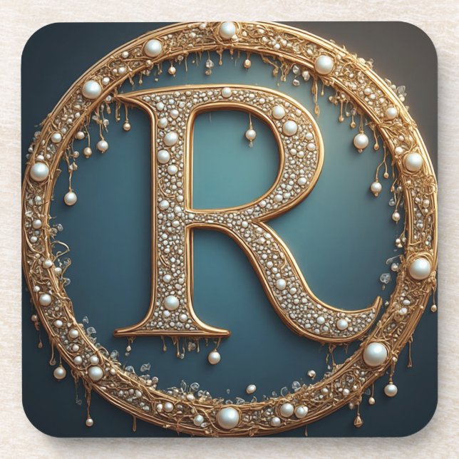 Goldener Monogramm Anfangsbuchstabe R Getränkeuntersetzer (Vorderseite)