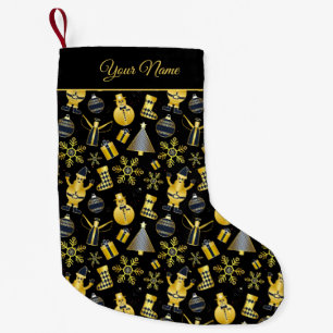 Goldener Name Santa Snowman Geschenk Muster Schwar Kleiner Weihnachtsstrumpf