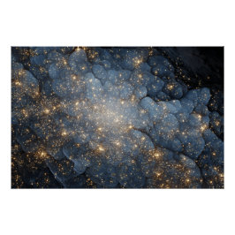 Goldener Nebel funkelt nachtblauer Kosmos Poster