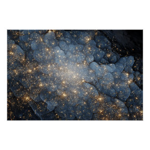 Goldener Nebel funkelt nachtblauer Kosmos Poster