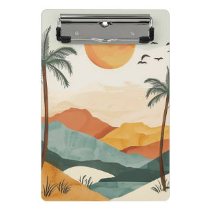 Goldener Oranger Retro-Tropischer Bergsonnenunterg Mini Klemmbrett