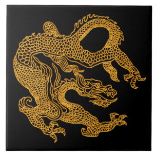 Goldener orientalischer Drache 01 Fliese