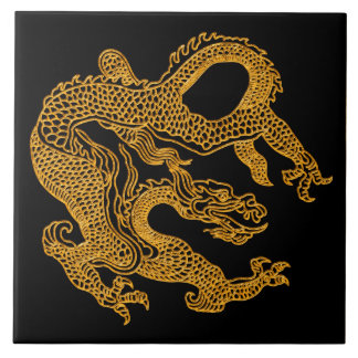 Goldener orientalischer Drache 01 Fliese