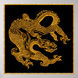 Goldener orientalischer Drache 01 Poster
