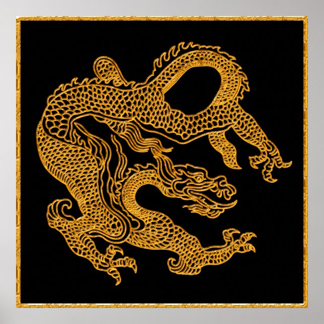 Goldener orientalischer Drache 01 Poster (Vorne)