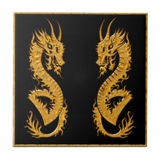 Goldener orientalischer Drache 02 Fliese