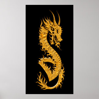 Goldener orientalischer Drache 02 (verlassen) Poster