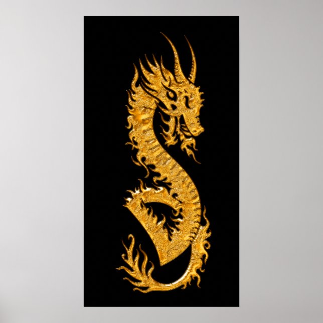 Goldener orientalischer Drache 02 (verlassen) Poster (Vorne)