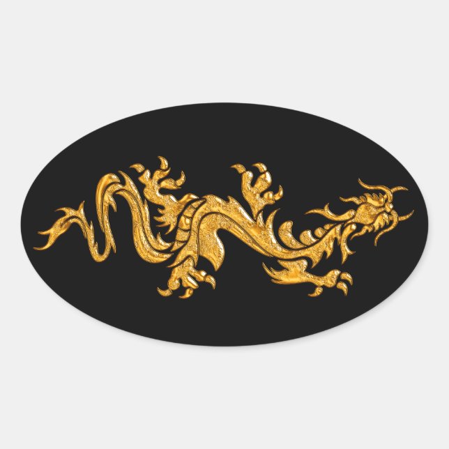 Goldener orientalischer Drache 03 Ovaler Aufkleber (Vorderseite)