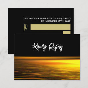 Goldener Ozean, elegante Hochzeit am Strand RSVP Karte