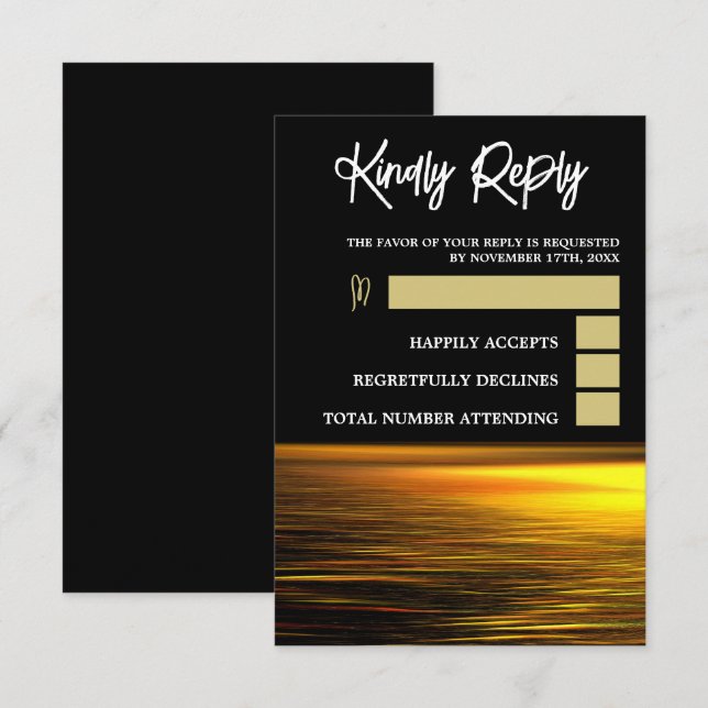 Goldener Ozean, elegante Hochzeit am Strand RSVP Karte (Vorne/Hinten)