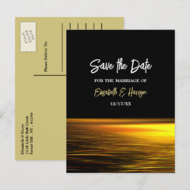 Goldener Ozean, Eleganter Strand Hochzeit Save the Ankündigungspostkarte