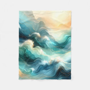 Goldener Ozean Fluss Abstrakte Wellen Fleecedecke