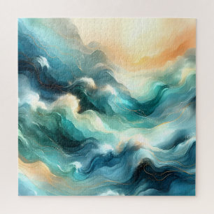 Goldener Ozean Fluss Abstrakte Wellen Puzzle