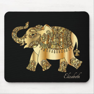 Goldener Paisley-Blumen-Elefant - Personalisiert Mousepad