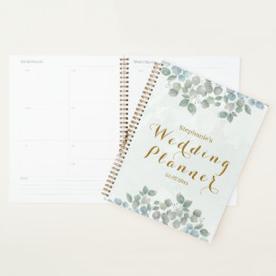 Goldener Papa-Eukalyptus-Watecolor-Hochzeitsplaner Planer