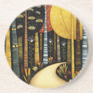 GOLDENER PFAD GROVE WHIMSICALISCHER WALD KUNST #1 GETRÄNKEUNTERSETZER