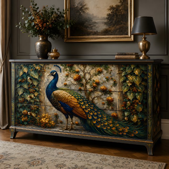 Goldener Pfau-Garten-Dekupage Seidenpapier (Golden Peacock Garden Decoupage Tissue Paper)