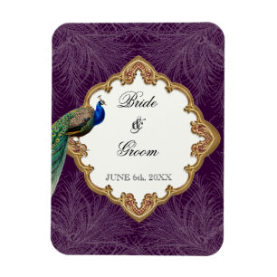 Goldener Pfau & Schwünge - Hochzeitseinladung zum Magnet