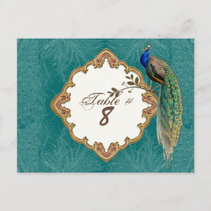 Goldener Pfau & Schwünge - Tischnummernkarten Postkarte