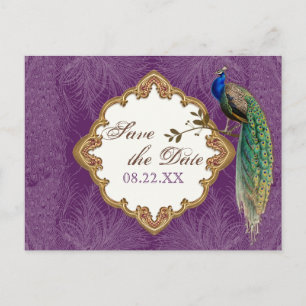 Goldener Pfau u. Wirbel - Save the Date Postkarte