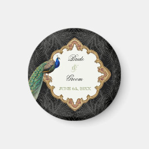Goldener Pfau u. Wirbel - Save the Date Wedding Magnet
