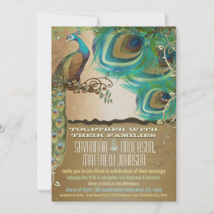 Goldener Pfau Vintage 3 Federn Einladung