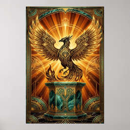Goldener Phönix Aufsteigende Art Deco Illustration Poster