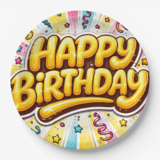 Goldener Pop Geburtstag — Bubble-Letter-Feier 🎉 Pappteller