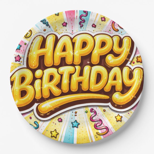 Goldener Pop Geburtstag — Bubble-Letter-Feier 🎉 Pappteller (Vorderseite)