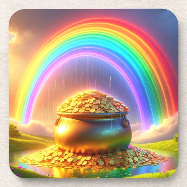 Goldener Pot vom Regenbogen Getränkeuntersetzer (Vorderseite)