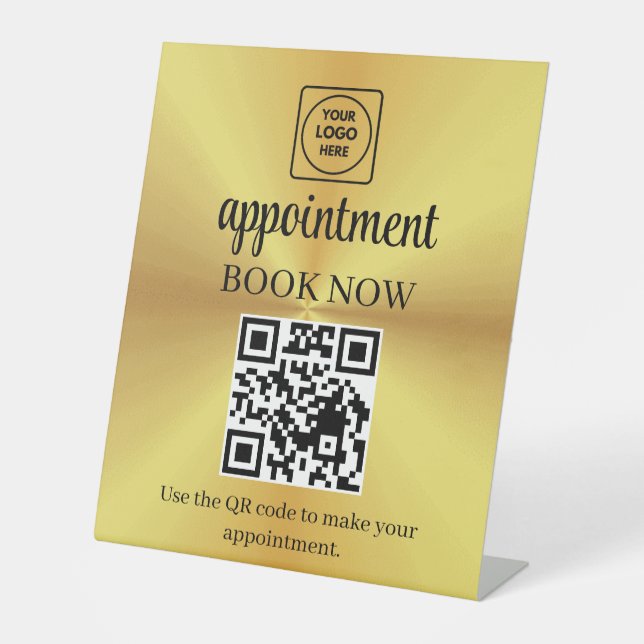 Goldener QR-Code-Terminbuchungsdisplay-Sockel Sockelschild (Vorderseite)