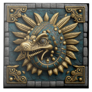 Goldener Quetzalcoatl auf Mayatempel-Kachel Fliese