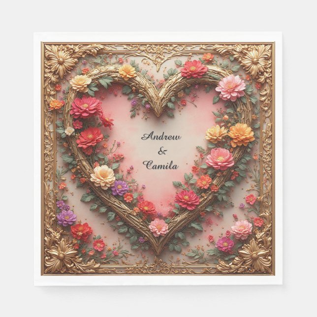 Goldener Rahmen für Hochzeiten Serviette (Vorderseite)