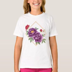 Goldener Rahmen – Lila und rote Blumen-Kinder-T-Sh T-Shirt