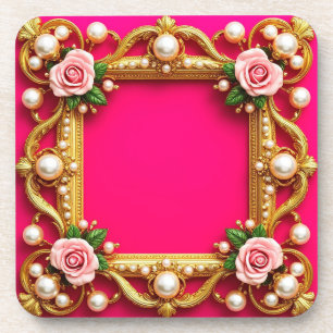 Goldener Rahmen mit eleganten Rose und Perlen Getränkeuntersetzer