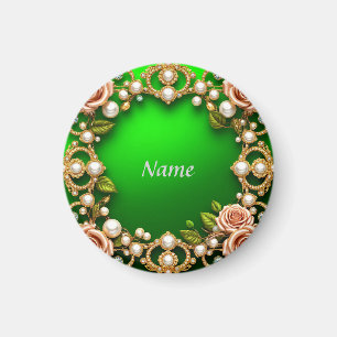 Goldener Rahmen mit eleganten Rose und Perlen Magnet