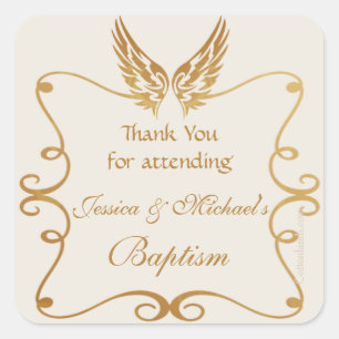 Goldener Rahmen mit Flügelaufkleber Quadratischer Aufkleber