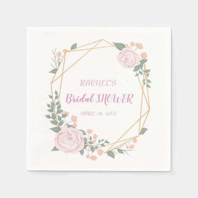 Goldener Rahmen mit moderner Geometrie, rosa Blüte Serviette (Vorderseite)