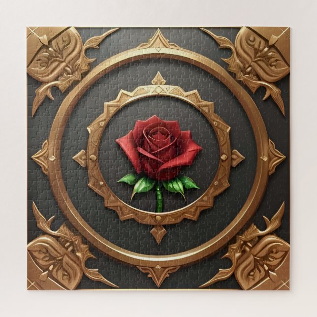 Goldener Rahmen mit Rote Rose Puzzle (Vertikal)