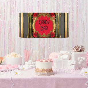 Goldener Rahmen mit rote Rosen, gotische Hochzeit Banner